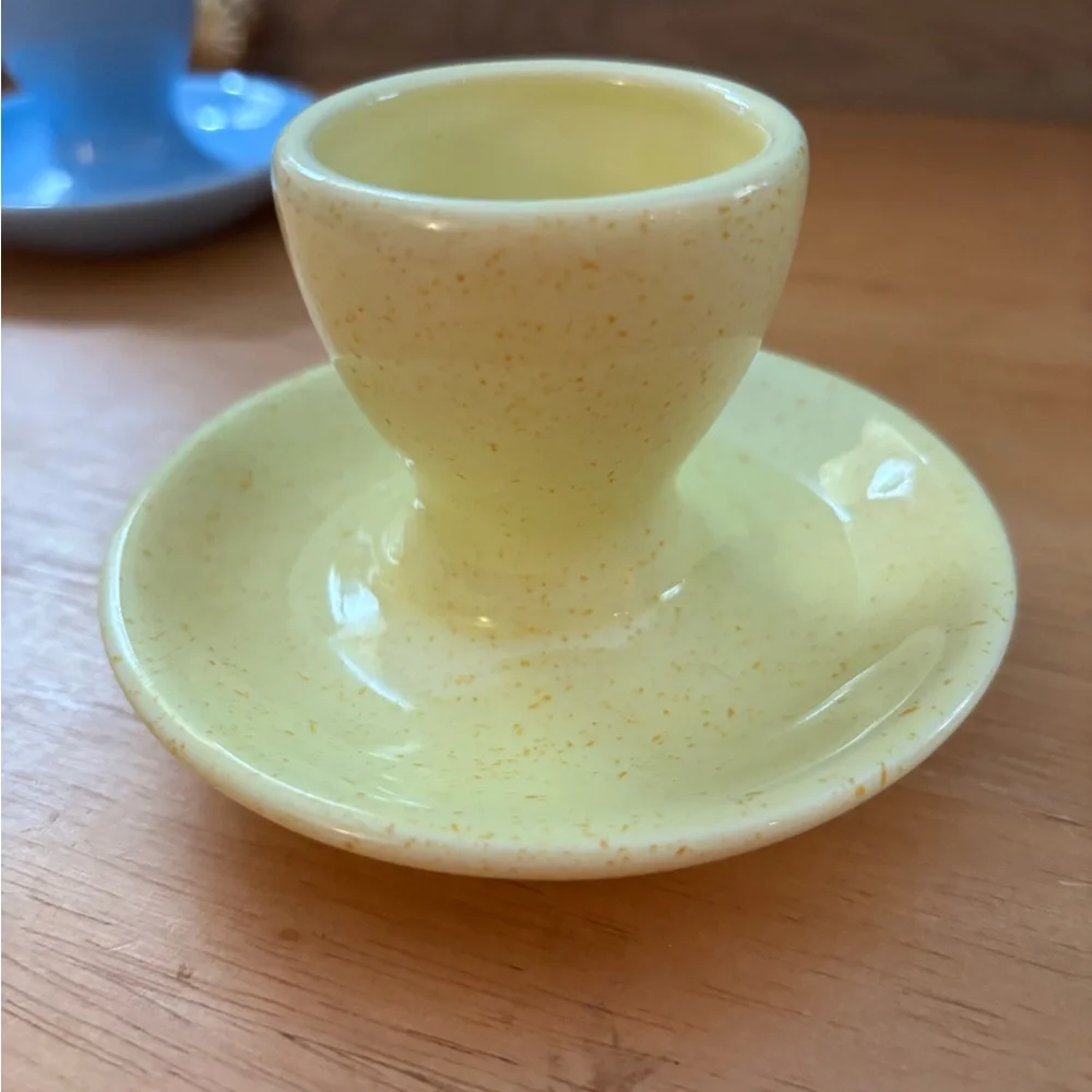 WILLIAMS-SONOMA Set of Speckled Pastel Blue and Yellow Ceramic Egg Cups